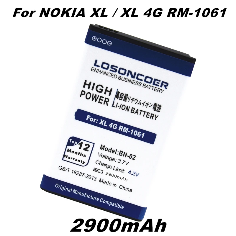 2900mAh BN-02 BN02 3.7V Mobile Phone Batteries For Nokia XL Battery XL 4G RM-1061 RM-1030 RM-1042 RM-1061 Battery
2900mAh BN-02 BN02 3.7V Mobile Phone Batteries For Nokia XL Battery XL 4G RM-1061 RM-1030 RM-1042 RM-1061 Battery
