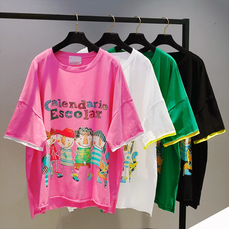 2018 Summer Cotton Tshirt Women New Loose Short Sleeved T-shirt Long Cotton Shirt Student Cartoon Printed Tees Home Tops
2018 Summer Cotton Tshirt Women New Loose Short Sleeved T-shirt Long Cotton Shirt Student Cartoon Printed Tees Home Tops