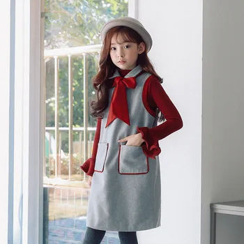Autumn Winter girl's princess dress kid's Children Retro royal woolen vest dress with big bowknot preppy clothing for Girls
Autumn Winter girl's princess dress kid's Children Retro royal woolen vest dress with big bowknot preppy clothing for Girls