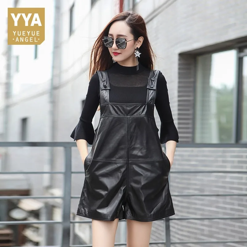 European Short Black Leather Jumpsuit Ladies New Loose Wide Leg Pants Female Slim Sling Sheepskin Jumpsuit Women Spring Autumn
European Short Black Leather Jumpsuit Ladies New Loose Wide Leg Pants Female Slim Sling Sheepskin Jumpsuit Women Spring Autumn