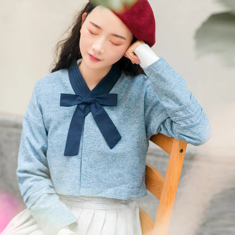 New Mori Girl Spring Autumn Women Crop Top Cross Neck Bow Elegant Cotton Preppy T-Shirt Elegant Cute Sweet Full Sleeve Outerwear
New Mori Girl Spring Autumn Women Crop Top Cross Neck Bow Elegant Cotton Preppy T-Shirt Elegant Cute Sweet Full Sleeve Outerwear