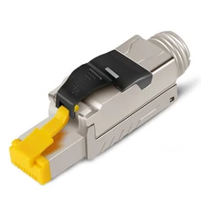 Cat6a cat7 8 blindado cabeça de cristal ftp rj45 conector módulo de metal ferramenta-livre plug adaptador de cabo de computador 10 gbps rede de servidor(China)