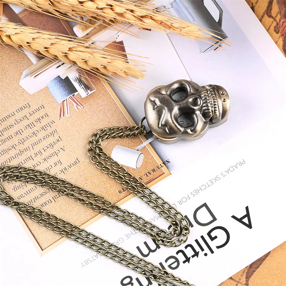 steampunk, skull head shape pocket watch, quartz pocket watch (8)