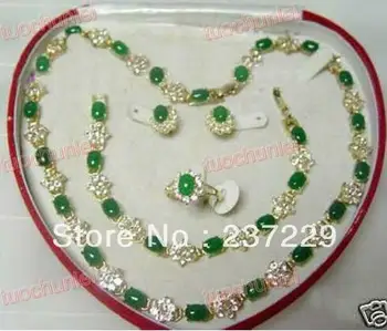 Wholesale price FREE SHIPPING ^^^^Popular jewelry Green stone Crystal inlay Necklace Bracelet Ring Earring Set 
Wholesale price FREE SHIPPING ^^^^Popular jewelry Green stone Crystal inlay Necklace Bracelet Ring Earring Set