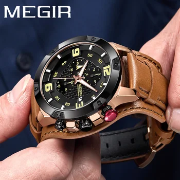 MEGIR Big Dial Mens Watches Luxury Brand Chronograph Quartz Watch Men with Leather Relogio Masculino Reloj Hombre Dropship
MEGIR Big Dial Mens Watches Luxury Brand Chronograph Quartz Watch Men with Leather Relogio Masculino Reloj Hombre Dropship