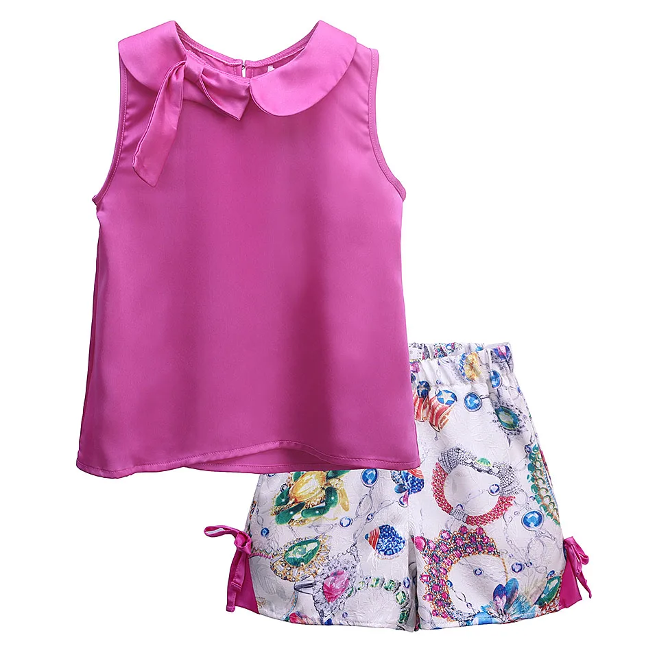Pettigirl Girls' Clothing Set of Turn Down Collar Top & Floral Printed Pants