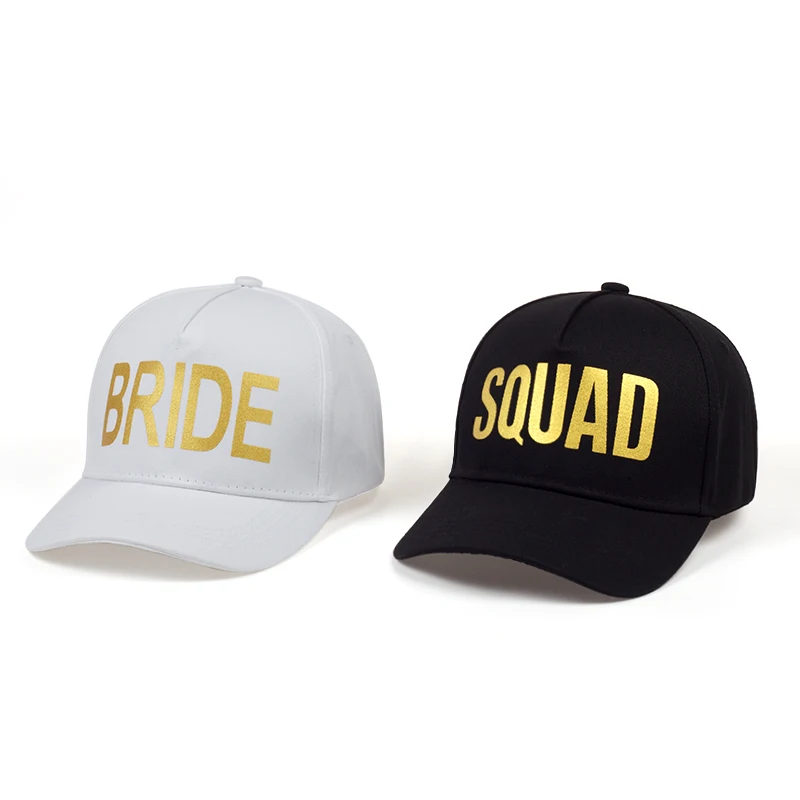 Golden Print BRIDE SQUAD Baseball Cap Bachelor Party Hats Women Wedding Preparewear White Black Hip Hop Summer Caps Lovers Hat
Golden Print BRIDE SQUAD Baseball Cap Bachelor Party Hats Women Wedding Preparewear White Black Hip Hop Summer Caps Lovers Hat