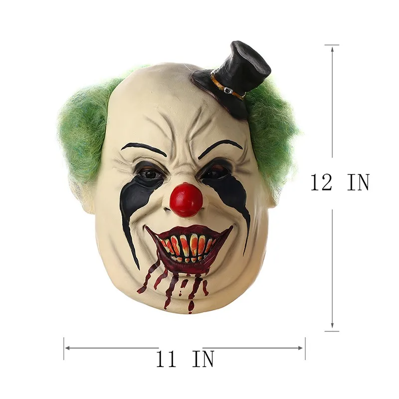 Scary Clown with Hat Mask Full Face Cosplay Horror Masquerade Adult Ghost Mask Halloween Props Costumes Fancy Dress Party Decor (2)