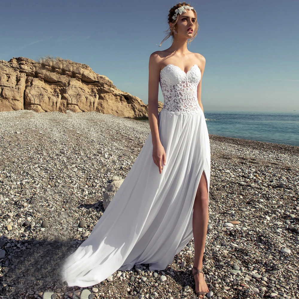 2019 Sexy Side Slit Boho Wedding Dresses Sweetheart Sleeveless Chiffon Beach Bridal Gown Cheap Bride Dress Robe de Mariee
2019 Sexy Side Slit Boho Wedding Dresses Sweetheart Sleeveless Chiffon Beach Bridal Gown Cheap Bride Dress Robe de Mariee