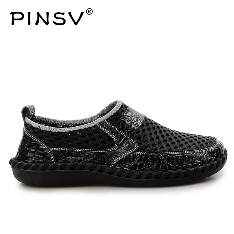 PINSV/мужские кроссовки летняя обувь черная сетчатая мужская уличные Лоферы без