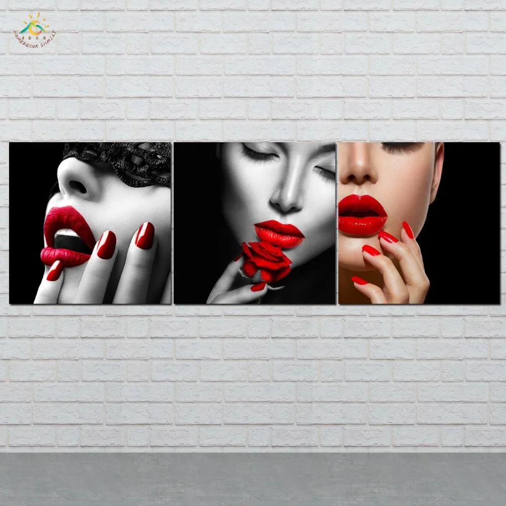 

Picture And Poster Canvas Painting Modern Wall Art Print Art Red Lips Ladies Wall Pictures For Living Room 3 PIECES