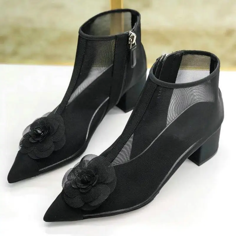 Summer 2019 New Pointed Breathable Mesh Women's Shoes Camellia Hollow High Heel Black Gray Apricot Short Sandals Boots
Summer 2019 New Pointed Breathable Mesh Women's Shoes Camellia Hollow High Heel Black Gray Apricot Short Sandals Boots