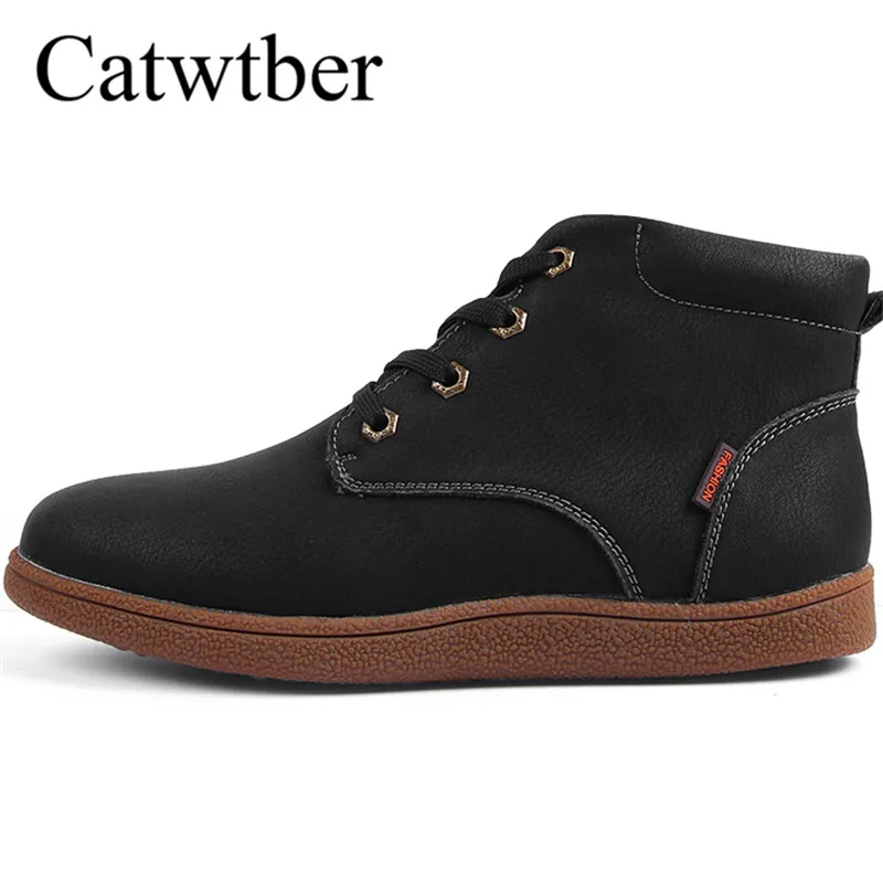Catwtber Leather Men Ankle Boots Breathable Men Leather Boots High Top Snow Shoes Outdoor Casual Men Winter Shoes Footwear