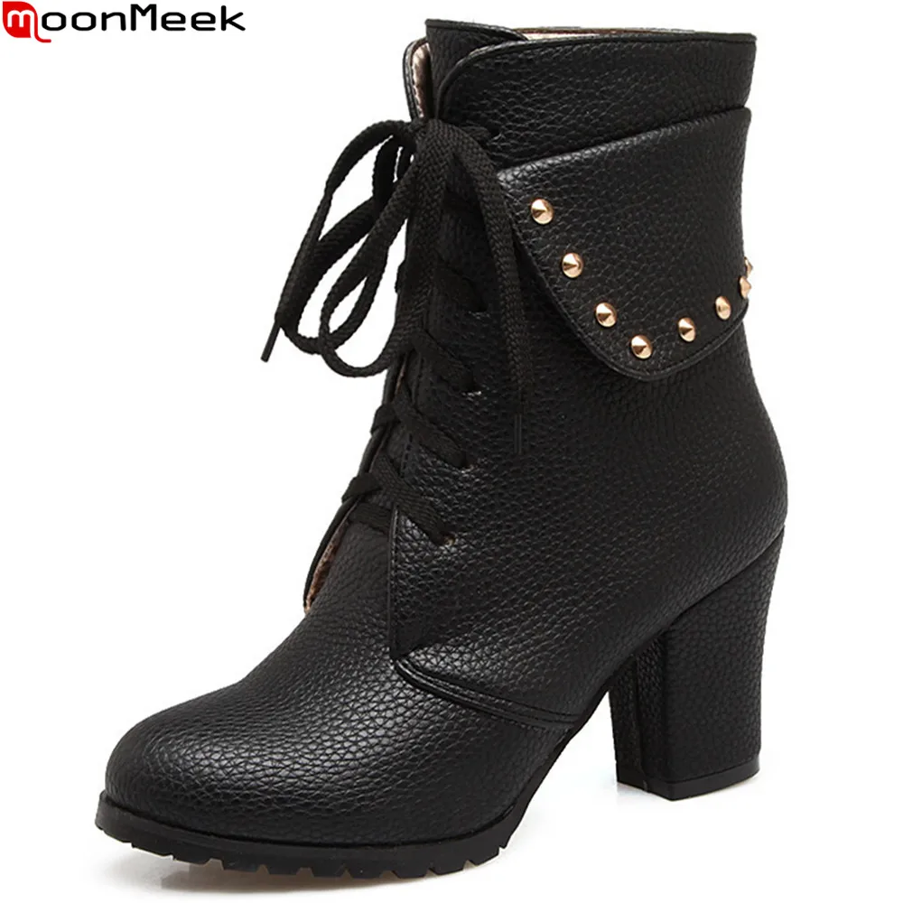 MoonMeek 2020 hot sale new arrive women boots round toe lace up ladies boots black white Light brown ankle boots plus size 33-45
MoonMeek 2020 hot sale new arrive women boots round toe lace up ladies boots black white Light brown ankle boots plus size 33-45