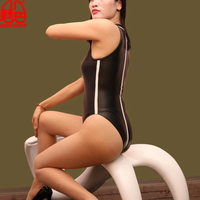 Women Faux Leather Latex Matte High Cut Bodysuit Stripe High Neck One Piece Swimwear Night Club Dance Wear Erotic Lingerie FX83
Women Faux Leather Latex Matte High Cut Bodysuit Stripe High Neck One Piece Swimwear Night Club Dance Wear Erotic Lingerie FX83