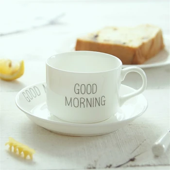 Good Morning Coffee Cup Dish Classic White Bone China Coffee Cup with Handle Cafe Coffee Set Ceramic Coffee Cup & Saucer Set
Good Morning Coffee Cup Dish Classic White Bone China Coffee Cup with Handle Cafe Coffee Set Ceramic Coffee Cup & Saucer Set