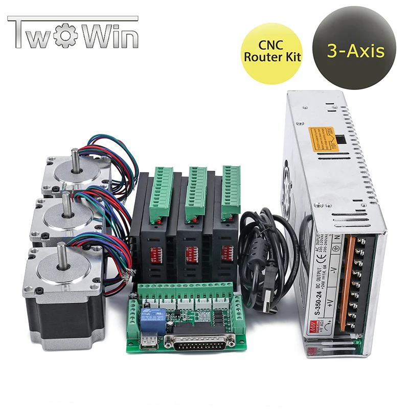 3Axis CNC Router Kit,3 pcs 4A TB6600 Stepper Motor Driver + Nema23 Motor 57HS5630A4+ 5 Axis Interface Board+ one Power Supply
3Axis CNC Router Kit,3 pcs 4A TB6600 Stepper Motor Driver + Nema23 Motor 57HS5630A4+ 5 Axis Interface Board+ one Power Supply
