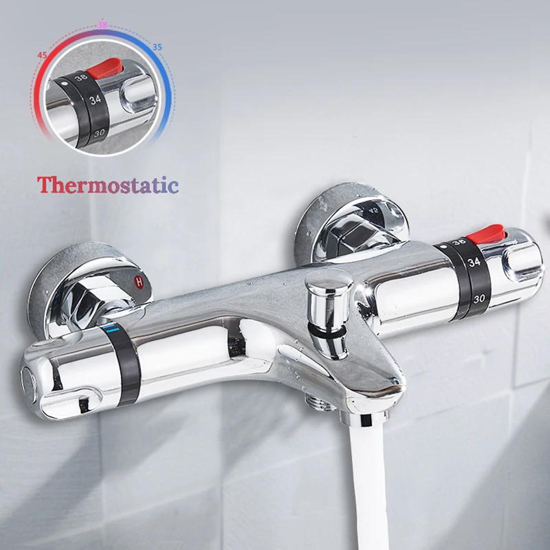 

Chrome Thermostatic Shower Faucets Set Bathroom Thermostatic Mixer Tap Hot And Cold Bathroom Mixer Mixing Valve Bathtub Faucet