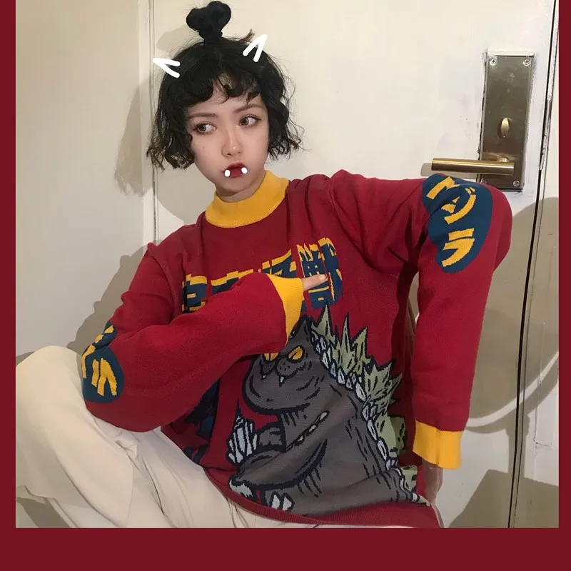 FREE SHIPPING Cat Godzilla Sweatshirt Knitted JKP4380 FREE SHIPPING Cat Godzilla Sweatshirt Knitted JKP4380