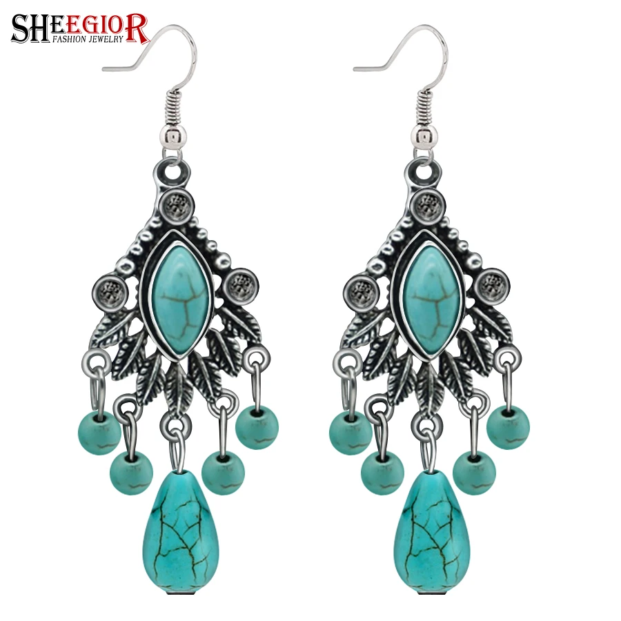 Vintage Turquoises Dangle Earrings for Women Accessories Boho Ethnic Retro Silver Hollow Water Drop Long Earring Fashion Jewelry
Vintage Turquoises Dangle Earrings for Women Accessories Boho Ethnic Retro Silver Hollow Water Drop Long Earring Fashion Jewelry