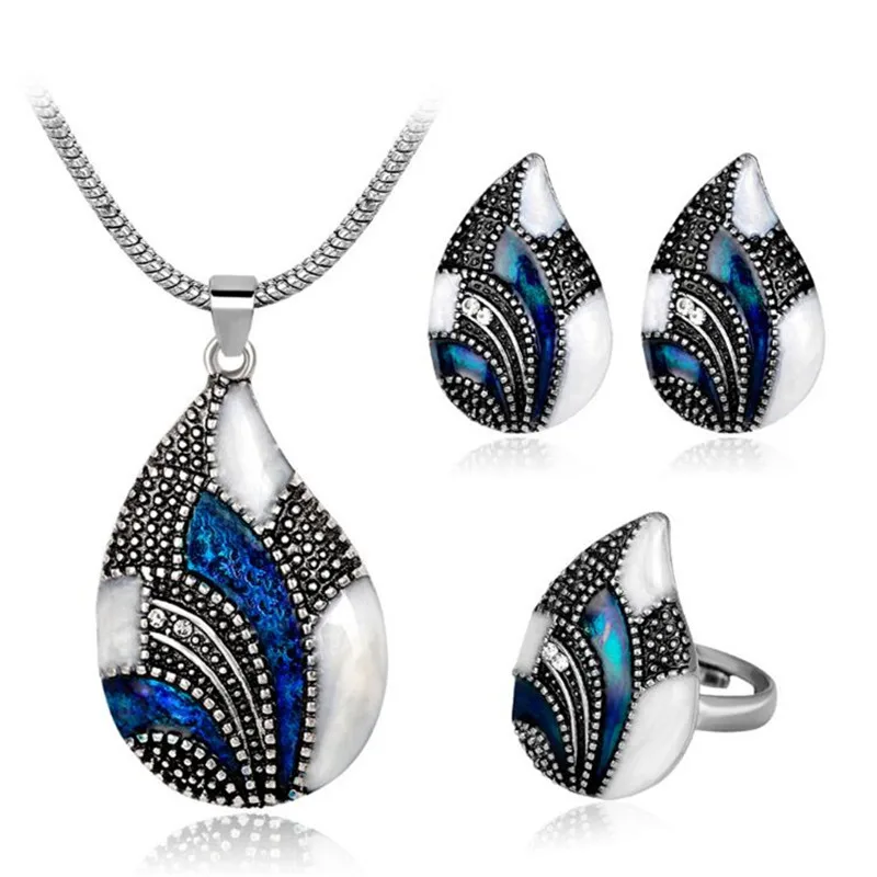 New High Quality Blue Zircon Vintage Fashion Lady Necklace Earrings Ring Water drops Set
New High Quality Blue Zircon Vintage Fashion Lady Necklace Earrings Ring Water drops Set