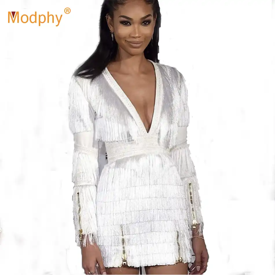 white long fringe dress