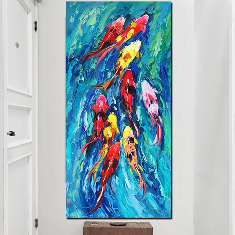 Wall Art Picture HD Print Chinese Abstract Nine Koi Fish Landscape Oil Painting on Canvas Poster For Living Room Modern Decor (2)