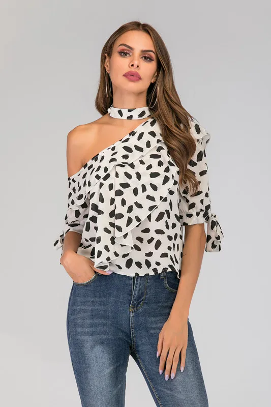Ruffle Blouse Office Blouse One Shoulder Top Women Ladies Tops Half Sleeve Blusas Femininas Elegant White Casual Shirt Bluzki
Ruffle Blouse Office Blouse One Shoulder Top Women Ladies Tops Half Sleeve Blusas Femininas Elegant White Casual Shirt Bluzki