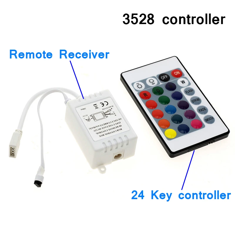 DC12V 24 Keys IR Remote RGB Controller for SMD3528 2835 RGB LED Strip lights Mini Controller without battery With Box Receiver
DC12V 24 Keys IR Remote RGB Controller for SMD3528 2835 RGB LED Strip lights Mini Controller without battery With Box Receiver