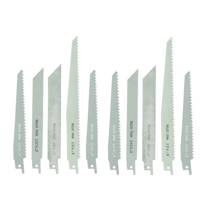 10pcs set Reciprocating Saw Blades 6"/8" 6T Wood Cutting 18T 24T Wood Metal Cutting Electric Sawzall Hackzall Metal Wood 1/2"
10pcs set Reciprocating Saw Blades 6"/8" 6T Wood Cutting 18T 24T Wood Metal Cutting Electric Sawzall Hackzall Metal Wood 1/2"