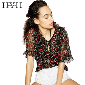 HYH HAOYIHUI Micro Perspective Blouse Flower Print V-neck Knot Ruffled Sleeves 2018 Summer New Women's Loose Elegant Top
HYH HAOYIHUI Micro Perspective Blouse Flower Print V-neck Knot Ruffled Sleeves 2018 Summer New Women's Loose Elegant Top