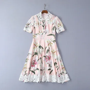 New clothes for women in Europe and America for the summer of 2019 Hollow out lapel Lily print patchwork embroidered dress
New clothes for women in Europe and America for the summer of 2019 Hollow out lapel Lily print patchwork embroidered dress