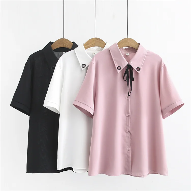 Plus Size Casual Blouses 2019 Summer Women Fashion Loose chiffon short-sleeved Tops S5-9329 |