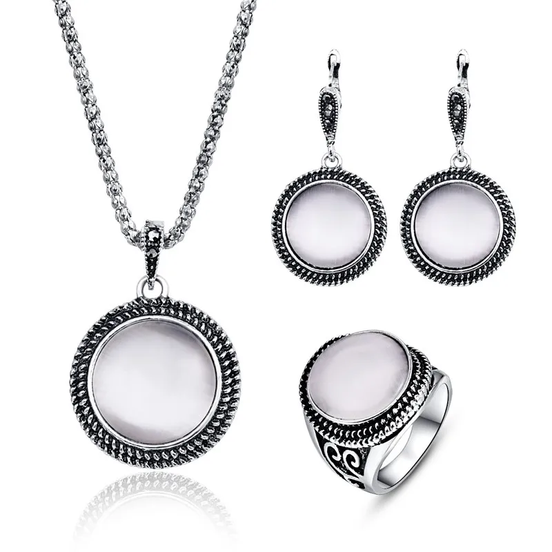 Vintage Wedding Jewelry Sets For Women Antique Silver Color Big Round Opal Stone Pendant Necklace Earrings Ring Set
Vintage Wedding Jewelry Sets For Women Antique Silver Color Big Round Opal Stone Pendant Necklace Earrings Ring Set