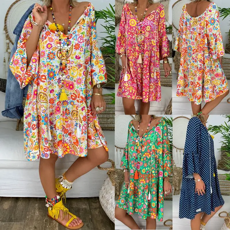 Women Boho Summer Floral Long Sleeve Casual Dress Lady 2019 V Neck Vintage Holiday Beach Mini Shirt Dress Loose 4 Styles S-5XL
Women Boho Summer Floral Long Sleeve Casual Dress Lady 2019 V Neck Vintage Holiday Beach Mini Shirt Dress Loose 4 Styles S-5XL