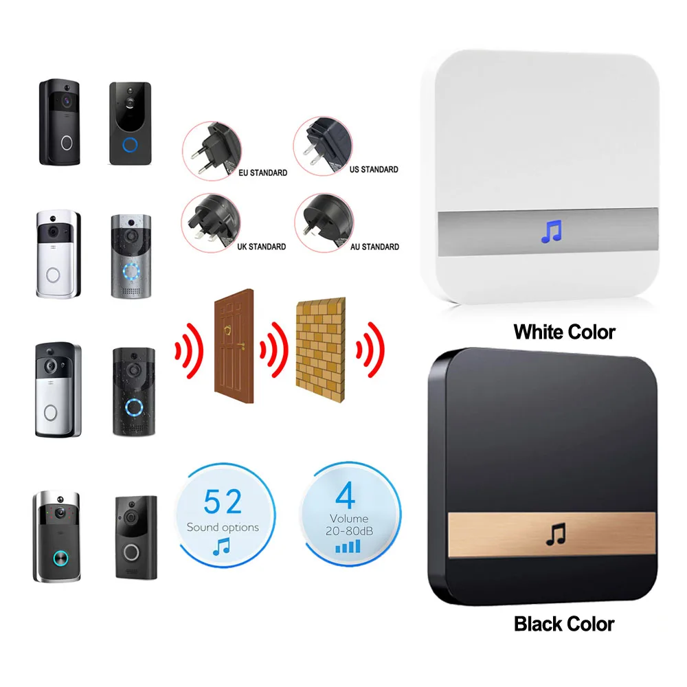 AC 110-220V 20-80db Smart 433MHz Chime Indoor Doorbell Wireless WiFi Door Bell EU US UK AU Plug For Video doorbell Waterproof
AC 110-220V 20-80db Smart 433MHz Chime Indoor Doorbell Wireless WiFi Door Bell EU US UK AU Plug For Video doorbell Waterproof
