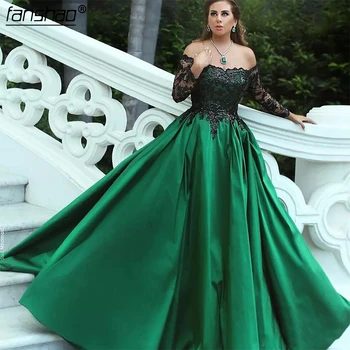 Dark Green Satin Plus Size Evening Dresses 2019 Off Shoulder Long Sleeves Sequins Lace Saudi Arabic Prom Dress
Dark Green Satin Plus Size Evening Dresses 2019 Off Shoulder Long Sleeves Sequins Lace Saudi Arabic Prom Dress