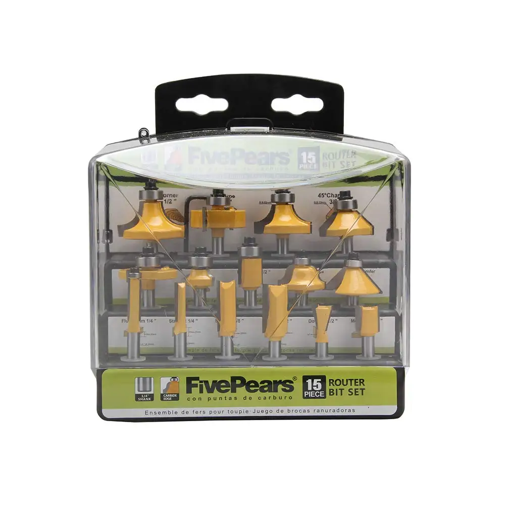 FIVEPEARS 15PCS 1/4" Router Bits Set Milling Cutters for Woodworking Tools Tungsten Carbide Wood Cutters with Portable Hook Box
FIVEPEARS 15PCS 1/4" Router Bits Set Milling Cutters for Woodworking Tools Tungsten Carbide Wood Cutters with Portable Hook Box