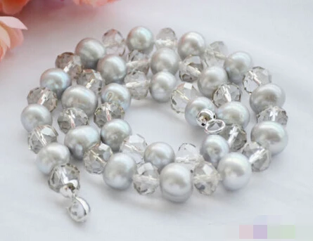 869 NATURE GRAY ROUND FW pearl faceted crystal necklace