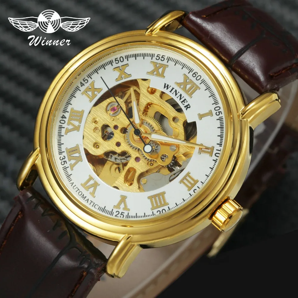 WINNER Retro Skeleton Automatic Wrist Watches for Men Leather Band Roman Number Dial Luminous Hands Gold Luxury Mechanical Clock
WINNER Retro Skeleton Automatic Wrist Watches for Men Leather Band Roman Number Dial Luminous Hands Gold Luxury Mechanical Clock