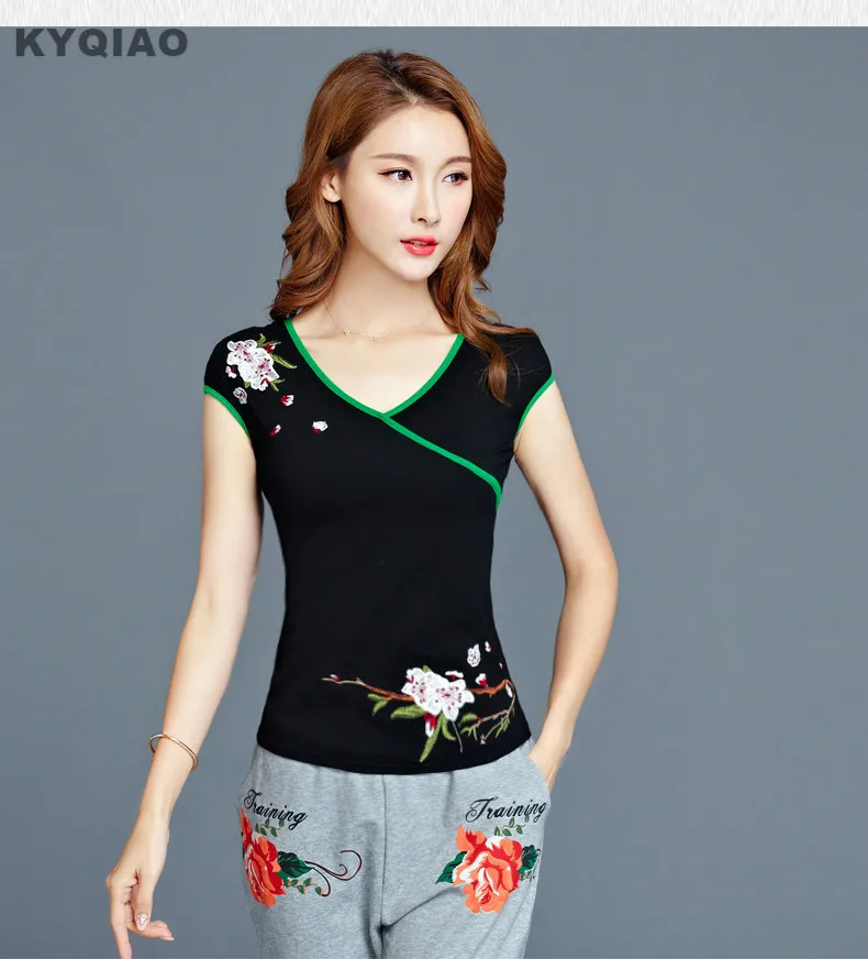 KYQIAO Mexico style ethnic hippie short sleeve v neck rose red black embroidery t shirt tee traditional Chinese clothing
KYQIAO Mexico style ethnic hippie short sleeve v neck rose red black embroidery t shirt tee traditional Chinese clothing