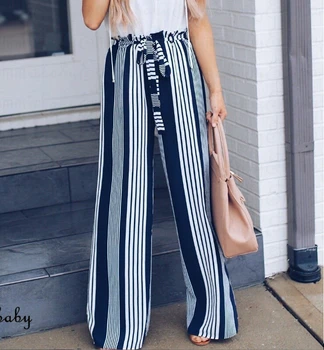Summer Wide Leg Pant Womens Striped High Waist Loose Long Pants Ladies Sashes Casual Trousers For Women
Summer Wide Leg Pant Womens Striped High Waist Loose Long Pants Ladies Sashes Casual Trousers For Women