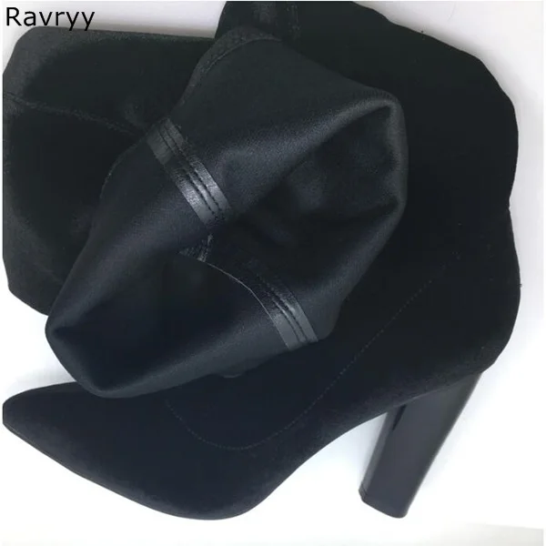 

Elastic Woman Long Boots Black Suede Lather over-the-knee Boots Concise Style Thick Heel Autumn Winter Fashion Female Shoes