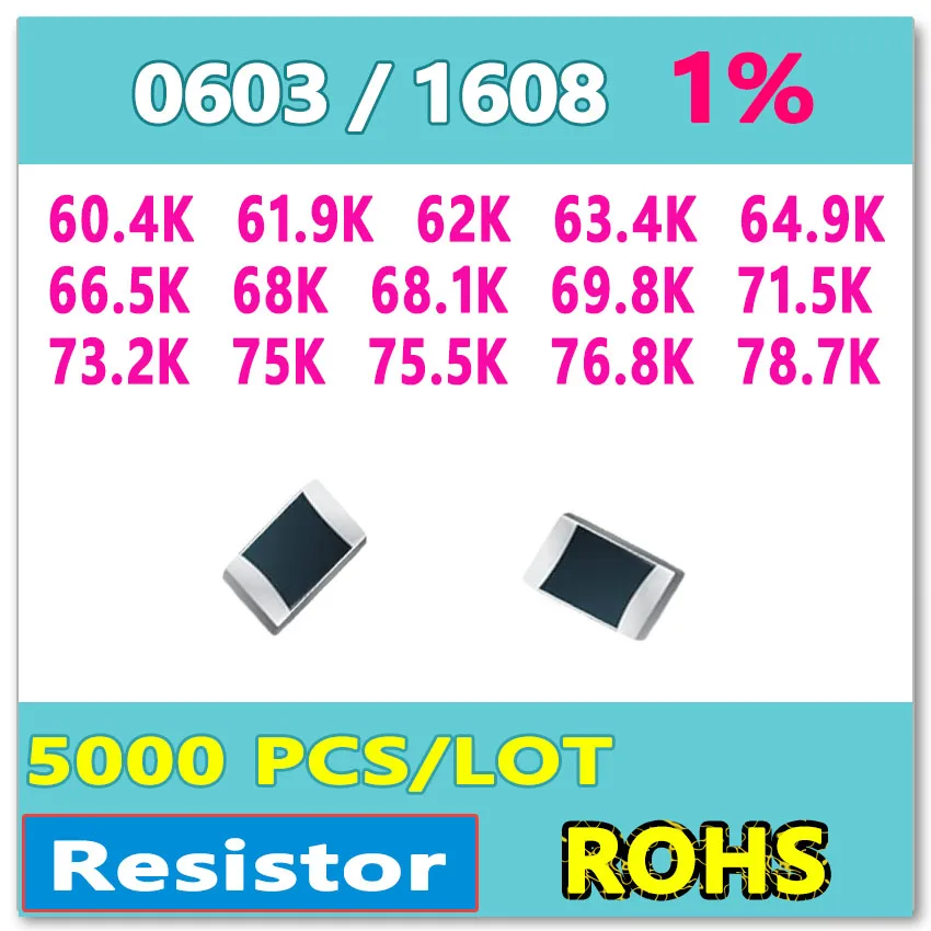 

JASNPROSMA OHM 0603 F 1% 5000pcs 60.4K 61.9K 62K 63.4K 64.9K 66.5K 68K 68.1K 69.8K 71.5K 73.2K 75K 75.5K 76.8K 78.7K smd 1608