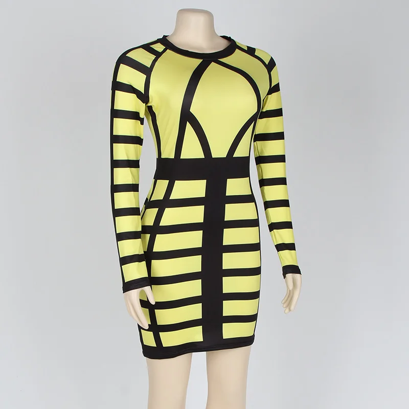 Kostlich Autumn 2017 Women O-Neck Long Sleeve Print Dress Mini Sexy Bodycon Women Dress Plus Size NightClub Wear Bandage Dress (19)