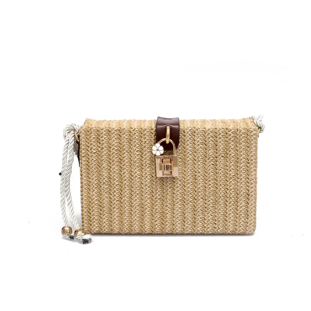 New Women Vintage Straw Messenger Bag Girls Travel Beach Handwoven Rectangle Rattan Handbags Knitted Lock Cross-body Bag
New Women Vintage Straw Messenger Bag Girls Travel Beach Handwoven Rectangle Rattan Handbags Knitted Lock Cross-body Bag