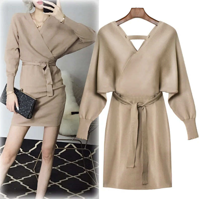 New Spring Autumn Women Dresses Plus Size Fashion V-Neck Batwing Sleeve Over Hips Slim Solid Knitted Dress For Women One-Piece
New Spring Autumn Women Dresses Plus Size Fashion V-Neck Batwing Sleeve Over Hips Slim Solid Knitted Dress For Women One-Piece