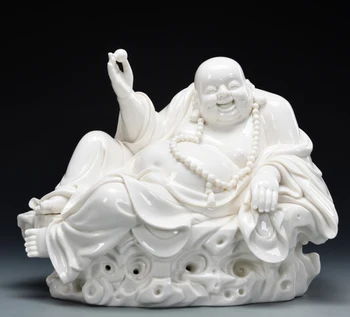 

Elaborate Chinese Dehua white porcelain happy smiling Buddha statue No.4