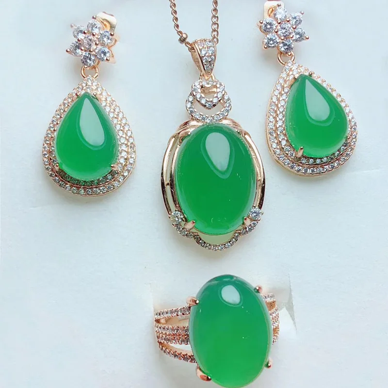 Fine Jewelry Natural 925 Silver Chalcedony Green Red Blue Jewelry Sets Necklace Earrings Ring for Women Party Jewelry
Fine Jewelry Natural 925 Silver Chalcedony Green Red Blue Jewelry Sets Necklace Earrings Ring for Women Party Jewelry