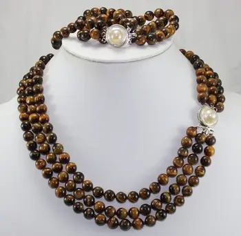 New Design Natural Tiger Eye Stone Brecelet & 17-19" Necklace Jewelry Set